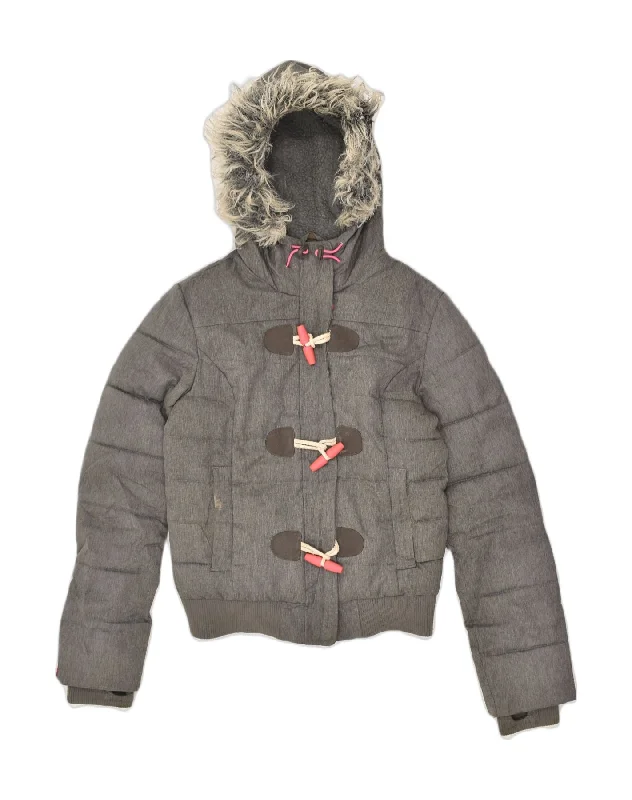 Women's Occasion Wear Apparel SUPERDRY Womens Hooded Padded Jacket UK 6 XS Grey Polyester Women's Occasion Wear Apparel SUPERDRY Womens Hooded Padded Jacket UK 6 XS Grey Polyester