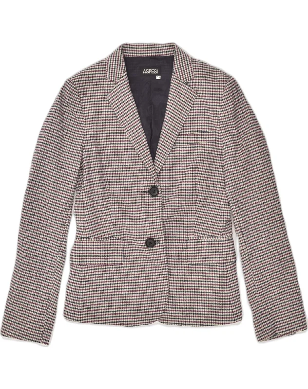 Bold Prints Casual Chic ASPESI Womens 2 Button Blazer Jacket IT 44 Medium Grey Houndstooth Cotton Bold Prints Casual Chic ASPESI Womens 2 Button Blazer Jacket IT 44 Medium Grey Houndstooth Cotton