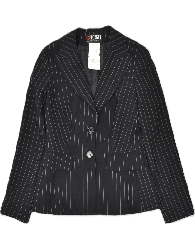 Sustainable Women's Clothing MORGAN Womens 2 Button Blazer Jacket UK 12 Medium Black Striped Acetate Sustainable Women's Clothing MORGAN Womens 2 Button Blazer Jacket UK 12 Medium Black Striped Acetate