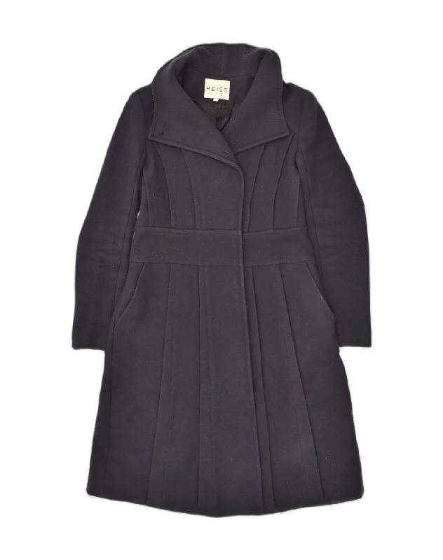 Trendy Women's Fashion REISS Womens Overcoat UK 10 Small Black Wool
