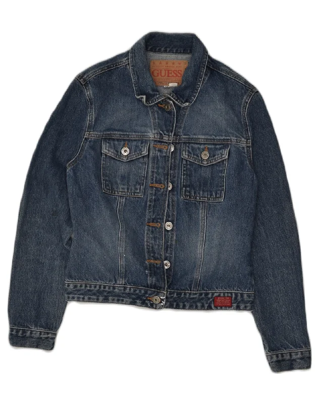 Free Spirited Fashion GUESS Womens Denim Jacket UK 14 Medium Navy Blue Cotton