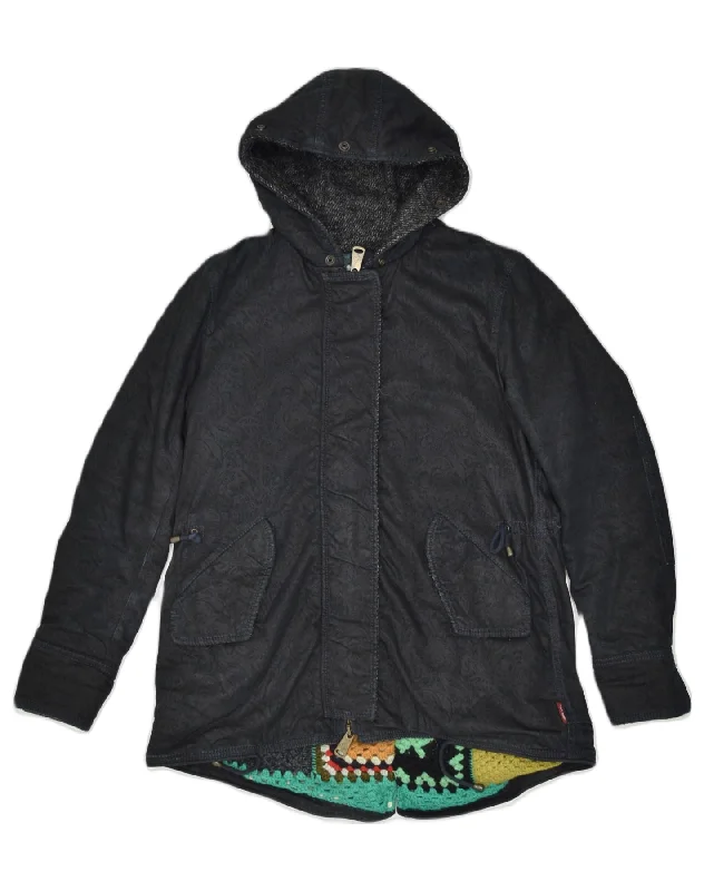 Outfits Ideas GAMP Womens Hooded Windbreaker Jacket IT 42 Medium Black Floral Cotton