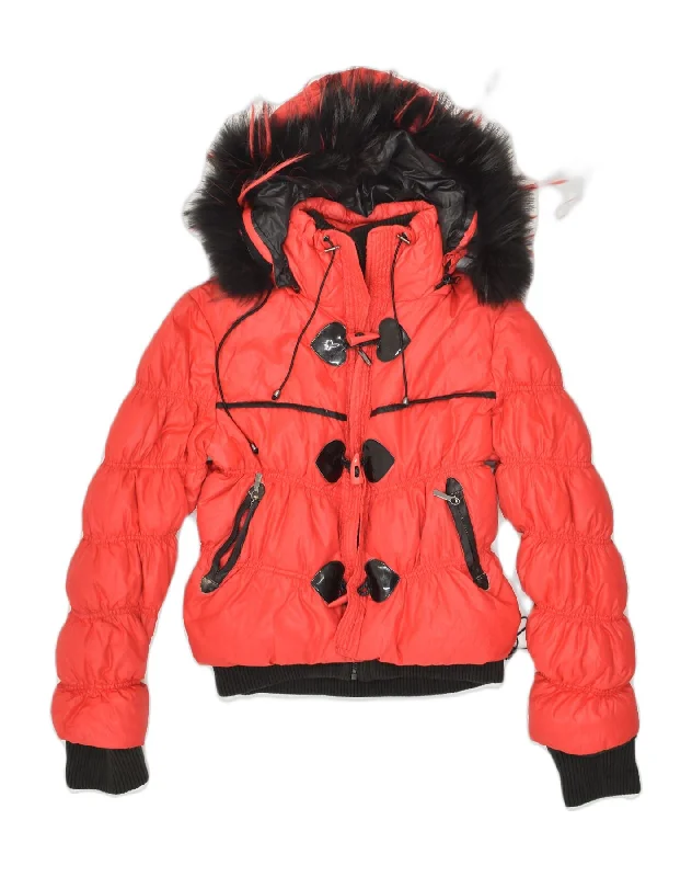 Women's Stylish Outdoor Outfit ROCCOBAROCCO Womens Padded Hooded Duffle Jacket IT 40 Small Red Polyester Women's Stylish Outdoor Outfit ROCCOBAROCCO Womens Padded Hooded Duffle Jacket IT 40 Small Red Polyester