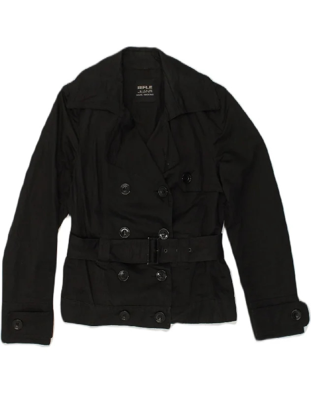Trendy Women's Fashion RIFLE Womens Double Breasted Jacket IT 42 Medium Black Cotton Trendy Women's Fashion RIFLE Womens Double Breasted Jacket IT 42 Medium Black Cotton