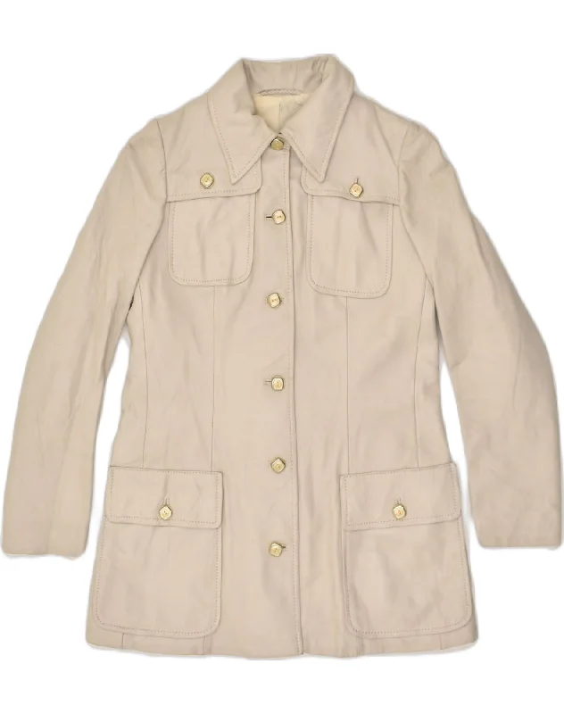 Street Style Fashion VINTAGE Womens Leather Jacket UK 12 Medium Beige