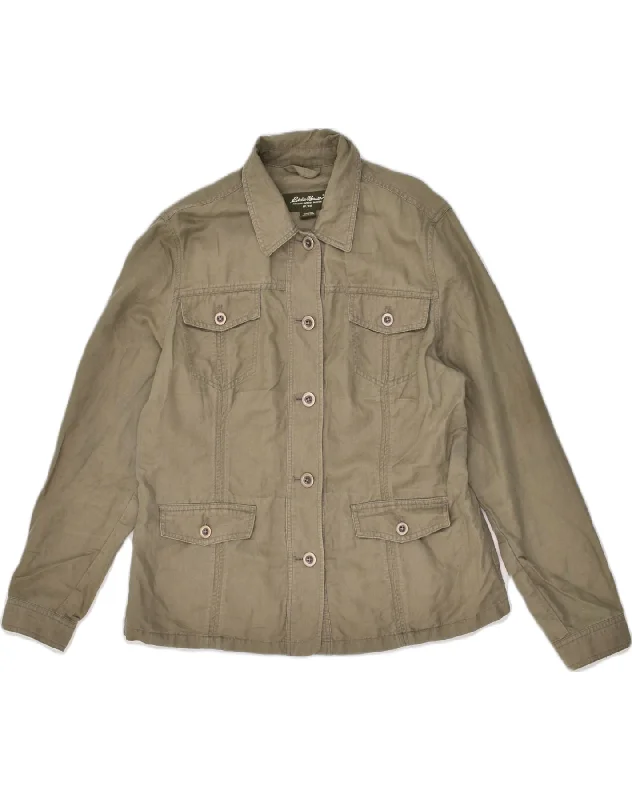 Women's Athletic Clothes EDDIE BAUER Womens Utility Jacket UK 18 XL Khaki Linen