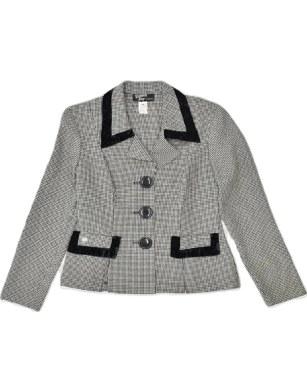 Women's Athletic Apparel VINTAGE Womens 3 Button Blazer Jacket US 4 Small Grey Houndstooth Rayon