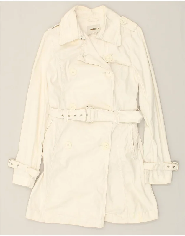 Sale On Sale GAS Womens Double Breasted Trench Coat UK 8 Small Off White Cotton