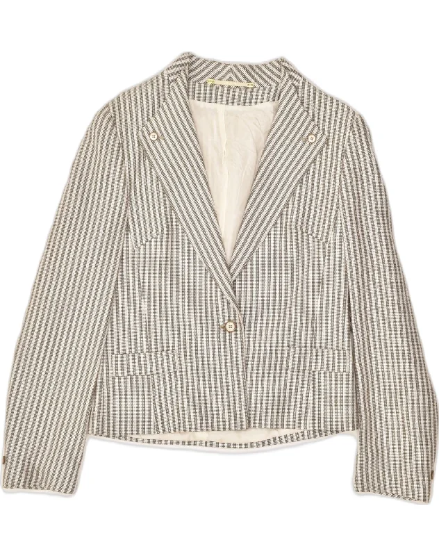 Plus Size Women's Fashion GOLDIX Womens 1 Button Blazer Jacket UK 12 Medium Grey Striped Viscose Plus Size Women's Fashion GOLDIX Womens 1 Button Blazer Jacket UK 12 Medium Grey Striped Viscose