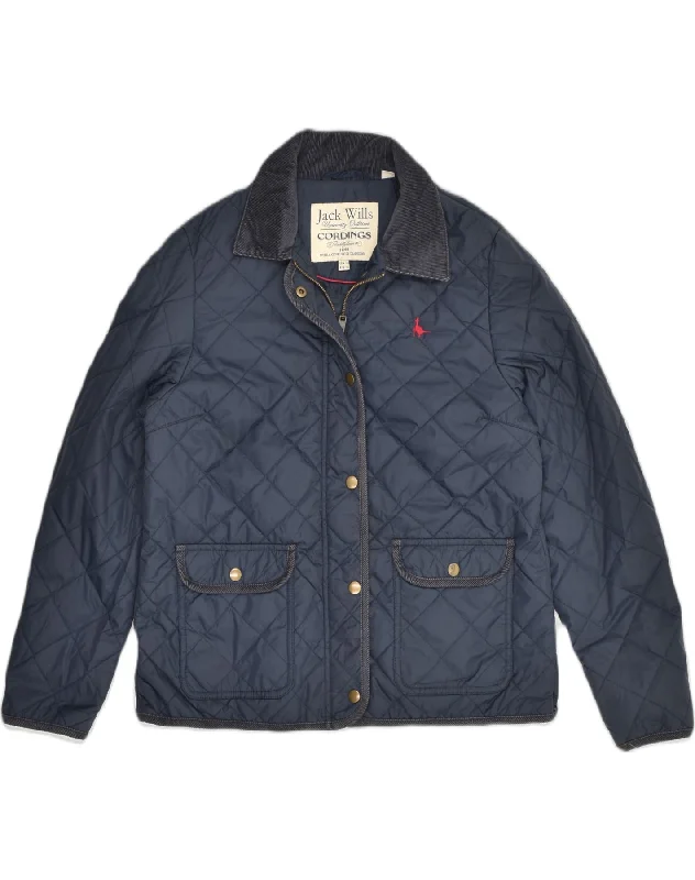 Women's Street Style Casual Wear JACK WILLS Womens Quilted Jacket UK 14 Large Navy Blue Polyester