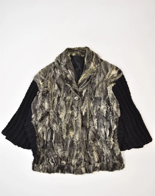 Fashionable Tops for Women VINTAGE Womens Fur Jacket UK 18 XL Grey Leather
