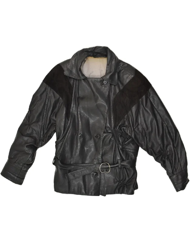 Vintage-Inspired Women's Apparel VINTAGE Womens Double Breasted Leather Jacket IT 44 Medium Black Vintage-Inspired Women's Apparel VINTAGE Womens Double Breasted Leather Jacket IT 44 Medium Black
