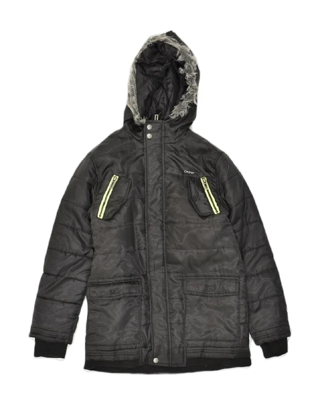 Women's Chic Apparel DKNY Womens Hooded Padded Jacket UK 12 Medium Black Polyester