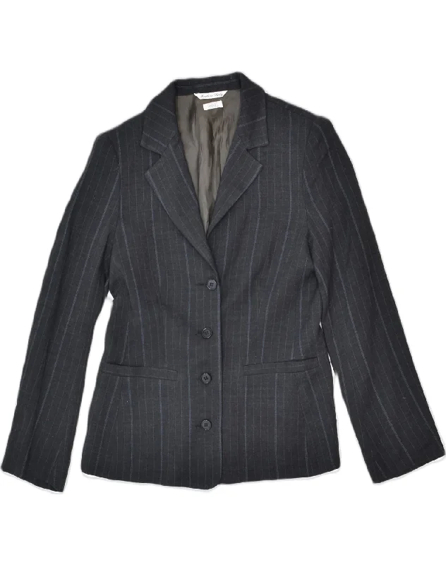 Rocker Chic Fashion VINTAGE Womens 4 Button Blazer Jacket IT 40 Small Grey Striped Viscose