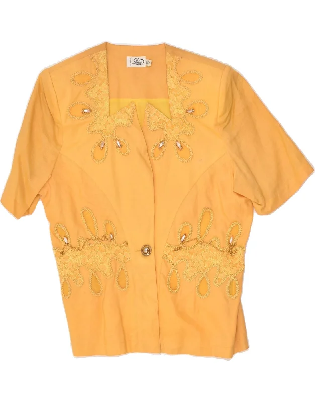 Women's Chic Outfit VINTAGE Womens Short Sleeve 1 Button Blazer Jacket IT 48 XL Yellow Linen Women's Chic Outfit VINTAGE Womens Short Sleeve 1 Button Blazer Jacket IT 48 XL Yellow Linen