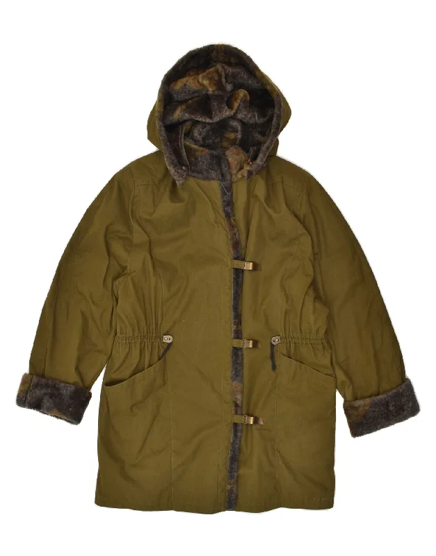 Modern Women's Wardrobe Essentials VINTAGE Womens Hooded Overcoat UK 18 XL Khaki