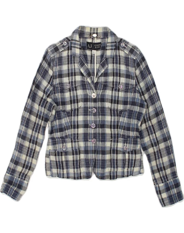 High Street Women's Fashion for Trendy Shoppers ARMANI JEANS Womens 4 Button Blazer Jacket IT 44 Medium Blue Check Linen High Street Women's Fashion for Trendy Shoppers ARMANI JEANS Womens 4 Button Blazer Jacket IT 44 Medium Blue Check Linen