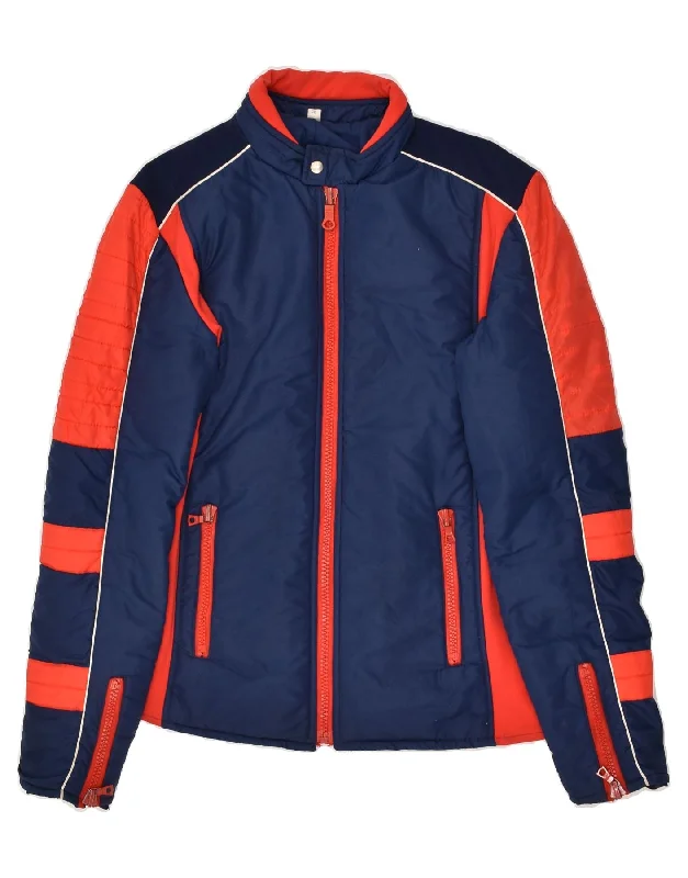 Athleisure Wear VINTAGE Womens Hooded Padded Jacket UK 14 Medium Navy Blue Colourblock Athleisure Wear VINTAGE Womens Hooded Padded Jacket UK 14 Medium Navy Blue Colourblock