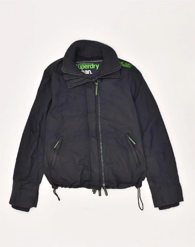 Women's Fashionable Attire For Work SUPERDRY Womens Slim Rain Jacket UK 40 Large Navy Blue Nylon