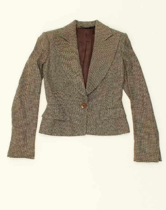 Online Boutique Clothing FERRE Womens 1 Button Blazer Jacket IT 40 Small Brown Houndstooth Wool Online Boutique Clothing FERRE Womens 1 Button Blazer Jacket IT 40 Small Brown Houndstooth Wool