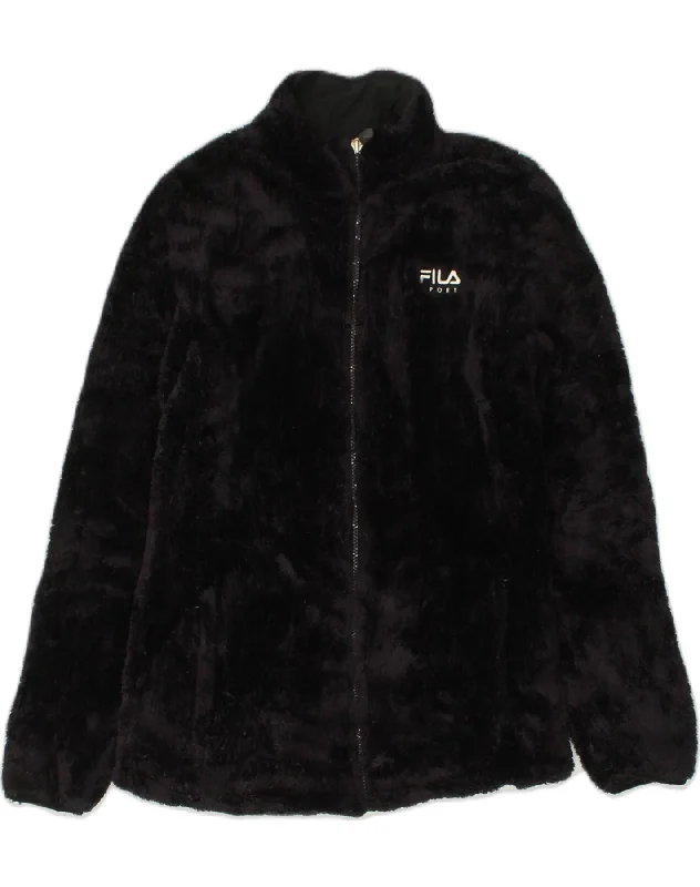 Women's High-Fashion Attire FILA Womens Fleece Jacket UK 14 Medium Black Polyester