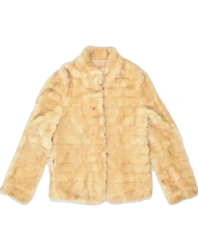 Casual Wear VINTAGE Womens Faux Fur Overcoat UK 12 Medium Beige
