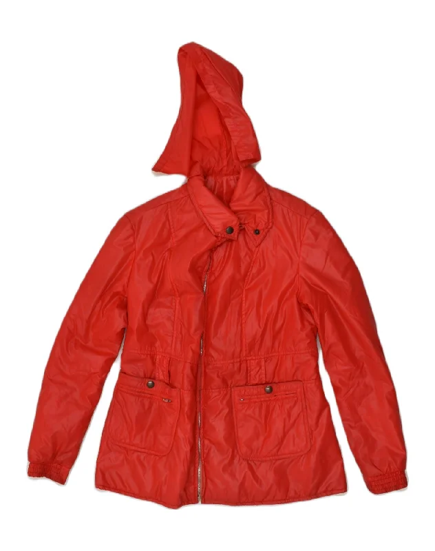 Women's Party Outfit VINTAGE Womens Hooded Rain Jacket UK 14 Medium Red Polyester
