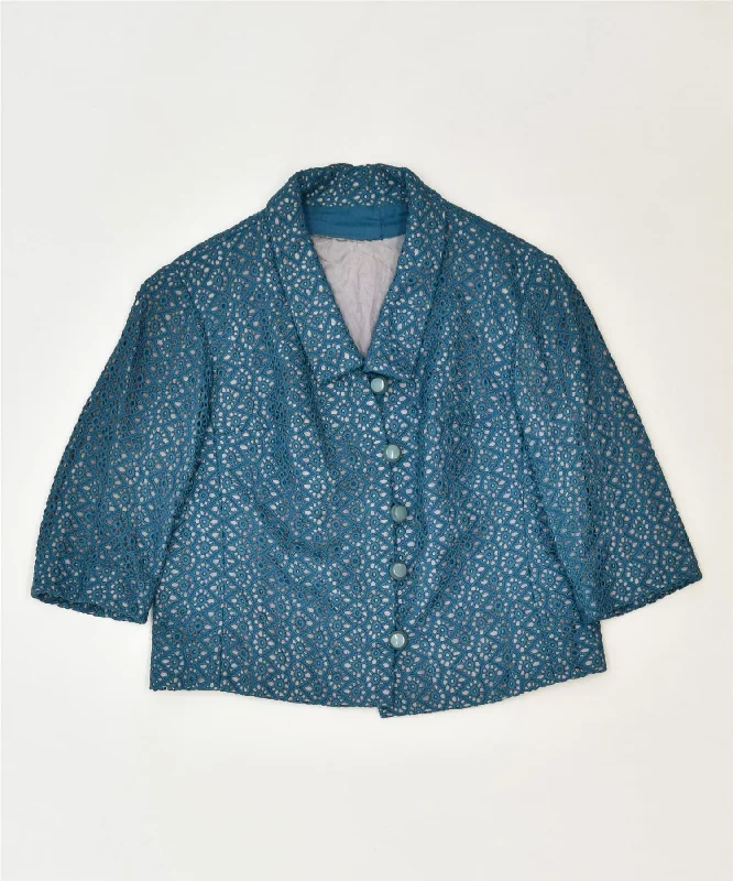 Women's Chic Outerwear Attire VINTAGE Womens Crop 5 Button Blazer Jacket UK 12 Medium Turquoise Classic