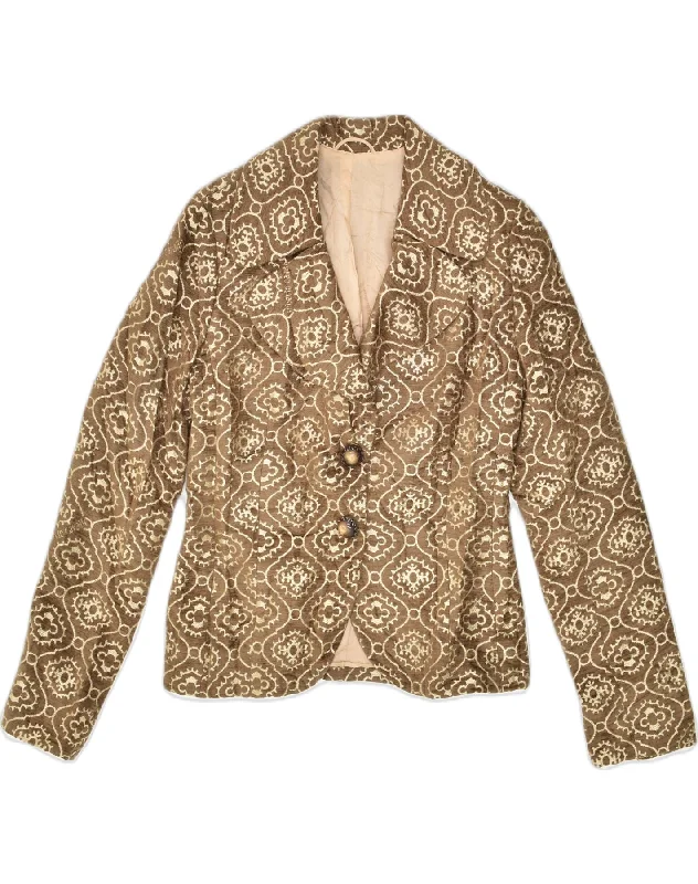 Women's Cozy Clothes VINTAGE Womens 2 Button Blazer Jacket UK 12 Medium Brown Ikat Polyester Women's Cozy Clothes VINTAGE Womens 2 Button Blazer Jacket UK 12 Medium Brown Ikat Polyester