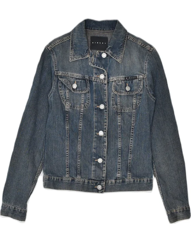 Women's Clothes SISLEY Womens Corduroy Jacket UK 10 Small Blue Cotton