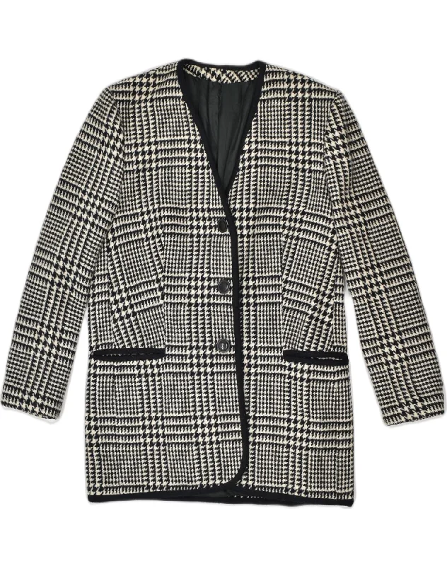 Versatile Women's Fashion VINTAGE Womens 3 Button Blazer Jacket UK 16 Large Black Houndstooth Wool Versatile Women's Fashion VINTAGE Womens 3 Button Blazer Jacket UK 16 Large Black Houndstooth Wool