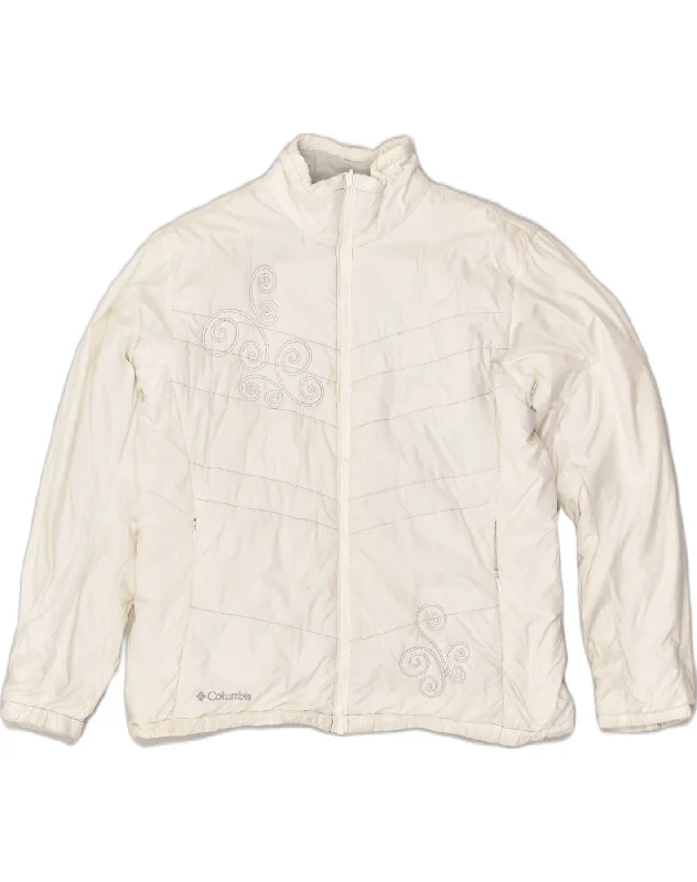 Sporty Streetwear COLUMBIA Womens Graphic Bomber Jacket UK 20 2XL White Polyester