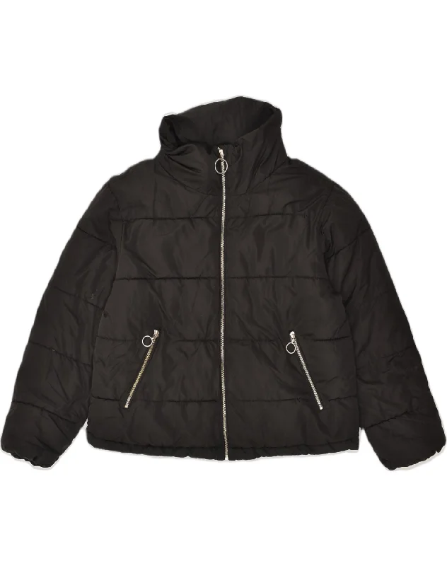 Rocker Chic Fashion PULL & BEAR Womens Padded Jacket UK 10 Small Black Polyester