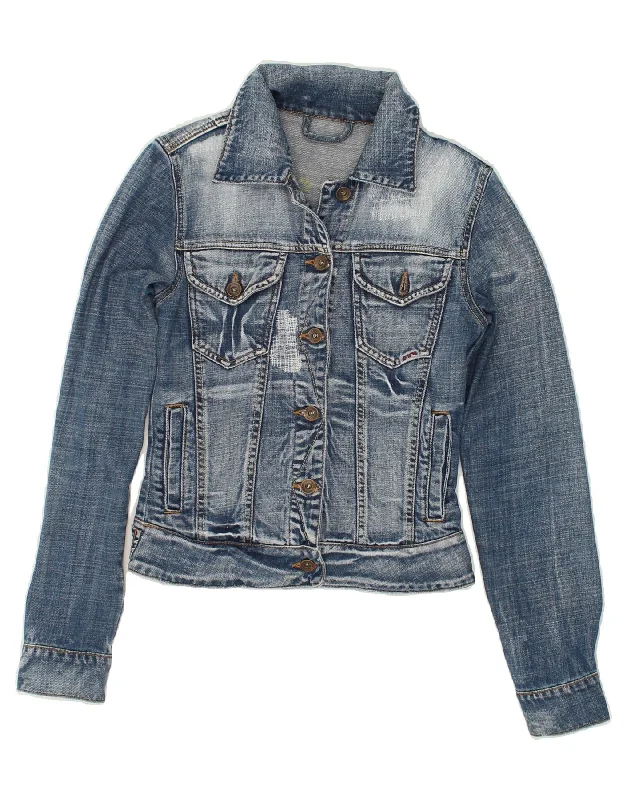 Casual Clothes For Women VINTAGE Womens Denim Jacket UK 8 Small Blue Cotton