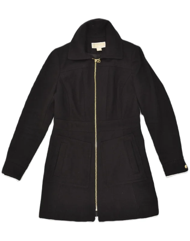 End Of Season Sale Clothing MICHAEL KORS Womens Overcoat UK 4 XS Black Wool