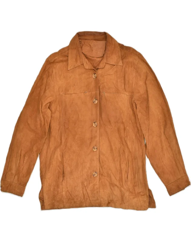 Women's Casual Wear Clothing VINTAGE Womens Suede Jacket IT 44 Medium Brown Leather