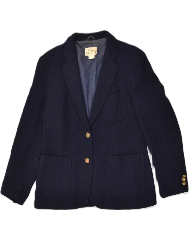 Chic Women's Clothing for Date Nights VINTAGE Womens 2 Button Blazer Jacket UK 12 Medium Navy Blue Rayon Chic Women's Clothing for Date Nights VINTAGE Womens 2 Button Blazer Jacket UK 12 Medium Navy Blue Rayon