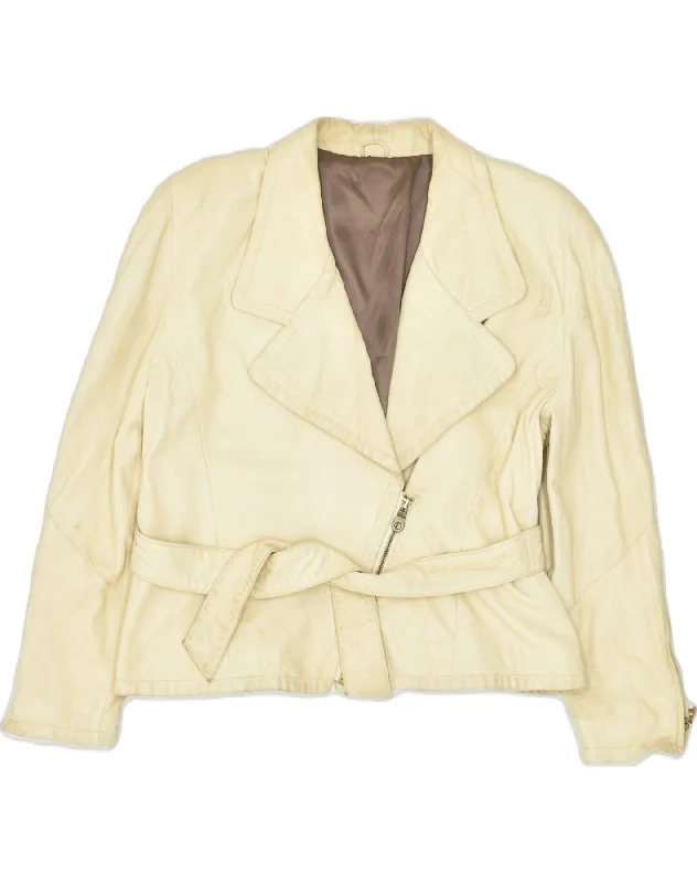 Women's Clothing Brands PER ME Womens Leather Jacket UK 16 Large Beige Leather