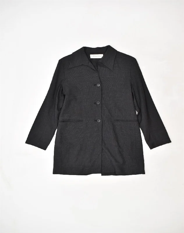 Sustainable Women's Clothing VINTAGE Womens Longline 3 Button Blazer Jacket UK 10 Small Grey Sustainable Women's Clothing VINTAGE Womens Longline 3 Button Blazer Jacket UK 10 Small Grey