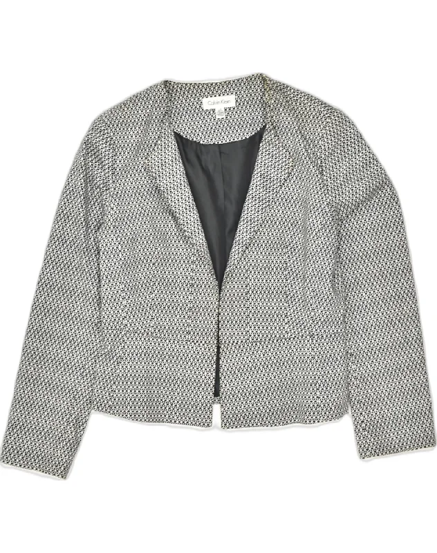 Women's Casual Apparel For Weekends CALVIN KLEIN Womens Blazer Jacket UK 16 Large Grey Geometric Cotton Women's Casual Apparel For Weekends CALVIN KLEIN Womens Blazer Jacket UK 16 Large Grey Geometric Cotton