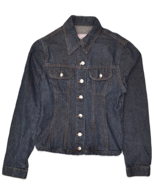 Discount Store ONYX Womens Graphic Denim Jacket UK 10 Small Navy Blue Cotton
