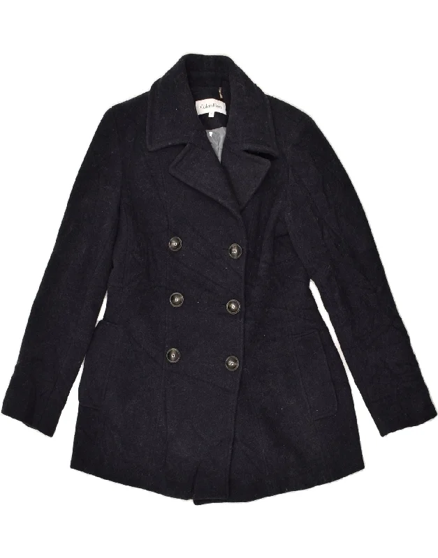 Clothes Of Woman CALVIN KLEIN Womens Pea Coat US 2 XS Navy Blue Wool
