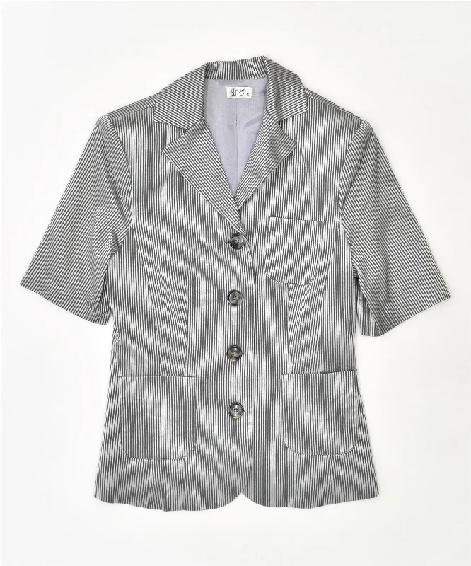 Women's Seasonal Clothes STING Womens Short Sleeve 4 Button Blazer Jacket UK 10 Small Grey Striped Women's Seasonal Clothes STING Womens Short Sleeve 4 Button Blazer Jacket UK 10 Small Grey Striped