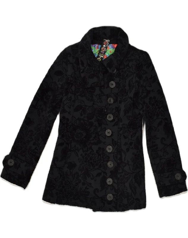 Women's High-Fashion Outfit DESIGUAL Womens Overcoat EU 38 Medium Black Floral Cotton Women's High-Fashion Outfit DESIGUAL Womens Overcoat EU 38 Medium Black Floral Cotton