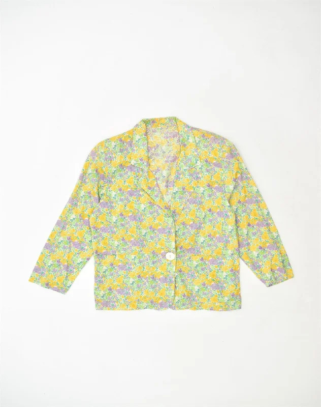 Comfortable Women's Outfits VINTAGE Womens 1 Button Blazer Jacket UK 18 XL Yellow Floral Cotton Comfortable Women's Outfits VINTAGE Womens 1 Button Blazer Jacket UK 18 XL Yellow Floral Cotton