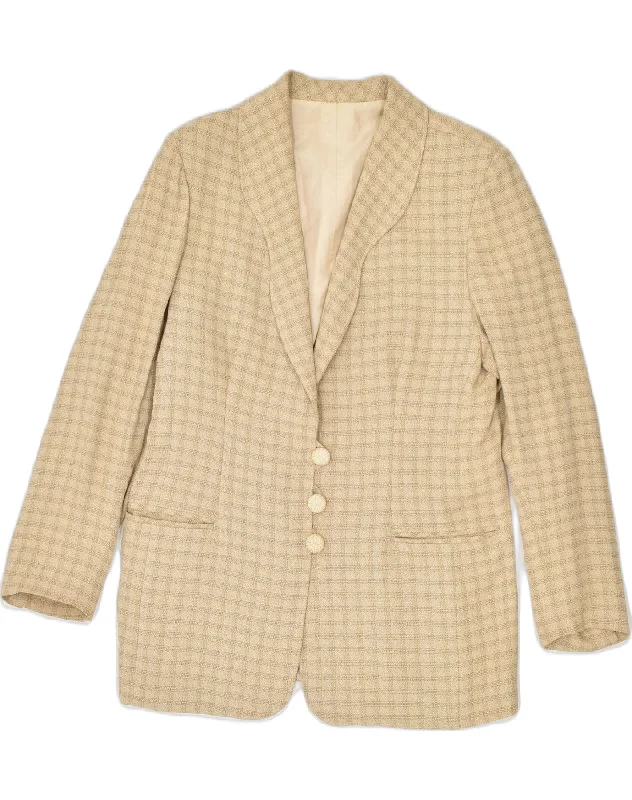 Women's Active Clothing VINTAGE Womens 3 Button Blazer Jacket UK 14 Medium Beige Check Polyester Women's Active Clothing VINTAGE Womens 3 Button Blazer Jacket UK 14 Medium Beige Check Polyester