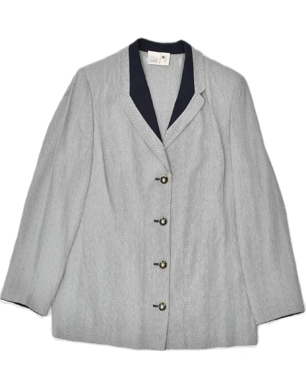 Bold Prints Casual Chic VINTAGE Womens 4 Button Blazer Jacket UK 18 XL Grey Viscose