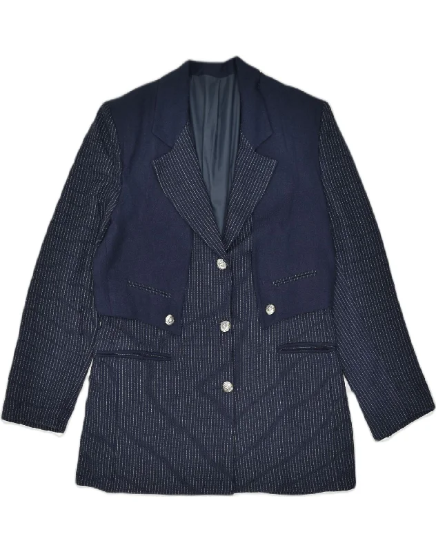 Online Boutique Stores HEAVEN Womens 3 Button Blazer Jacket IT 48 XL Navy Blue Pinstripe Wool Online Boutique Stores HEAVEN Womens 3 Button Blazer Jacket IT 48 XL Navy Blue Pinstripe Wool