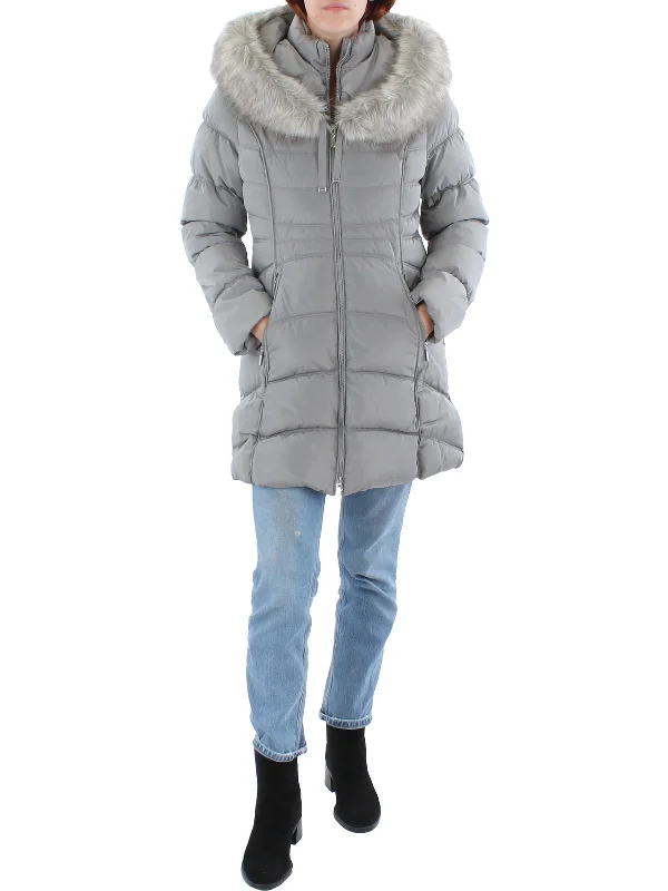 Women's Work Outfit For The Office Womens Outerwear Faux Trim Coat