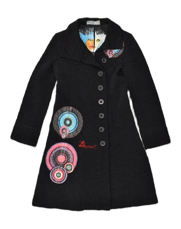Women's Vintage Attire DESIGUAL Womens Graphic Overcoat EU 38 Medium Black Patchwork Cotton Women's Vintage Attire DESIGUAL Womens Graphic Overcoat EU 38 Medium Black Patchwork Cotton